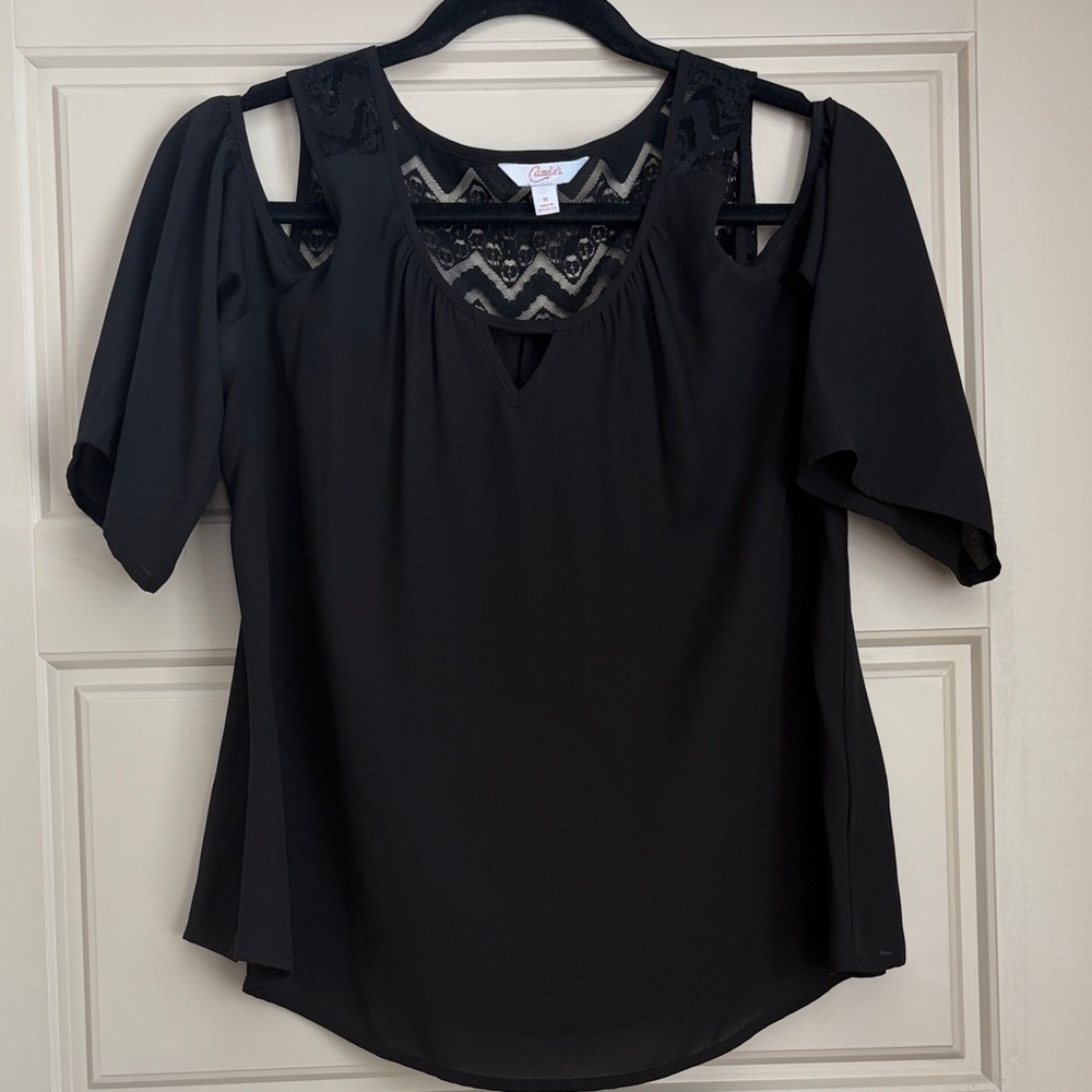 Black Cold Shoulder Blouse with Lace
